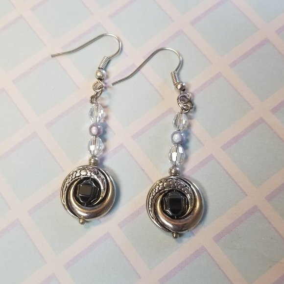 Hematite Bead Whirlwind Cyclone Earrings - Picture 1 of 3